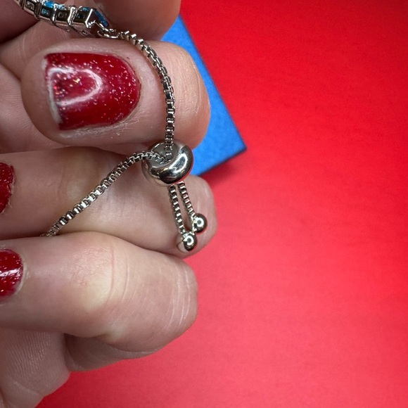 Simulated Multi Color Diamond Tennis Bracelet w/ Bolo Slider in Silvertone 6-9” - Picture 4 of 4